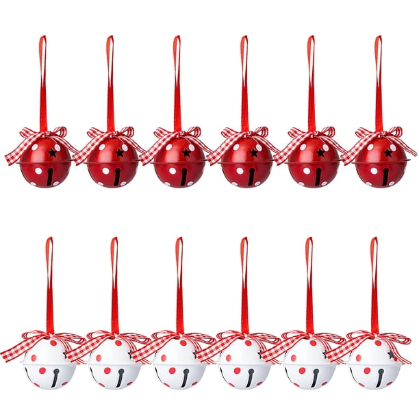 De Cascabel De Navidad, Lazo Rojo Y Blanco, Colgante De Cascabel Decorativo Adorable Para Regalo De Árbol De Navidad, Fiesta En Casa12 Uds sonducket HA016513-00