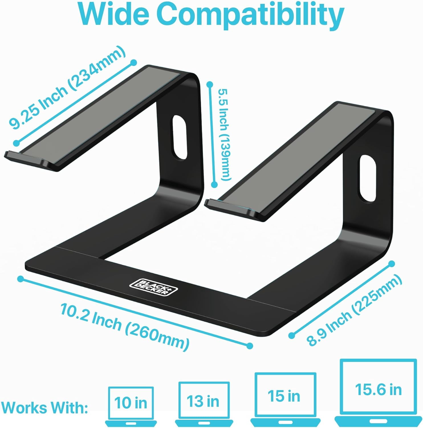 BLACK+DECKER Laptop Stand for Desk, Ergonomic Laptop Stand for Desk, Laptop Riser for Macbook Notebook Computer, Laptop Holder Computer Stand, Durable Aluminum Laptop Accessories