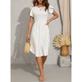 thumbnail image 2 of VISgogo Vestido casual para mujer Cuello redondo Split Manga corta Cintura alta Dobladillo curvo Vestidos de color sólido VISgogo moda, 2 of 9