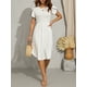 thumbnail image 2 of VISgogo Vestido casual para mujer Cuello redondo Split Manga corta Cintura alta Dobladillo curvo Vestidos de color sólido VISgogo moda, 2 of 9