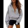 thumbnail image 4 of Sudadera con Capucha de Otoño para Mujer, Sudadera Corta de Larga con Media Cremallera, Jersey de Invierno, Ropa de Moda Gris XL, 4 of 10