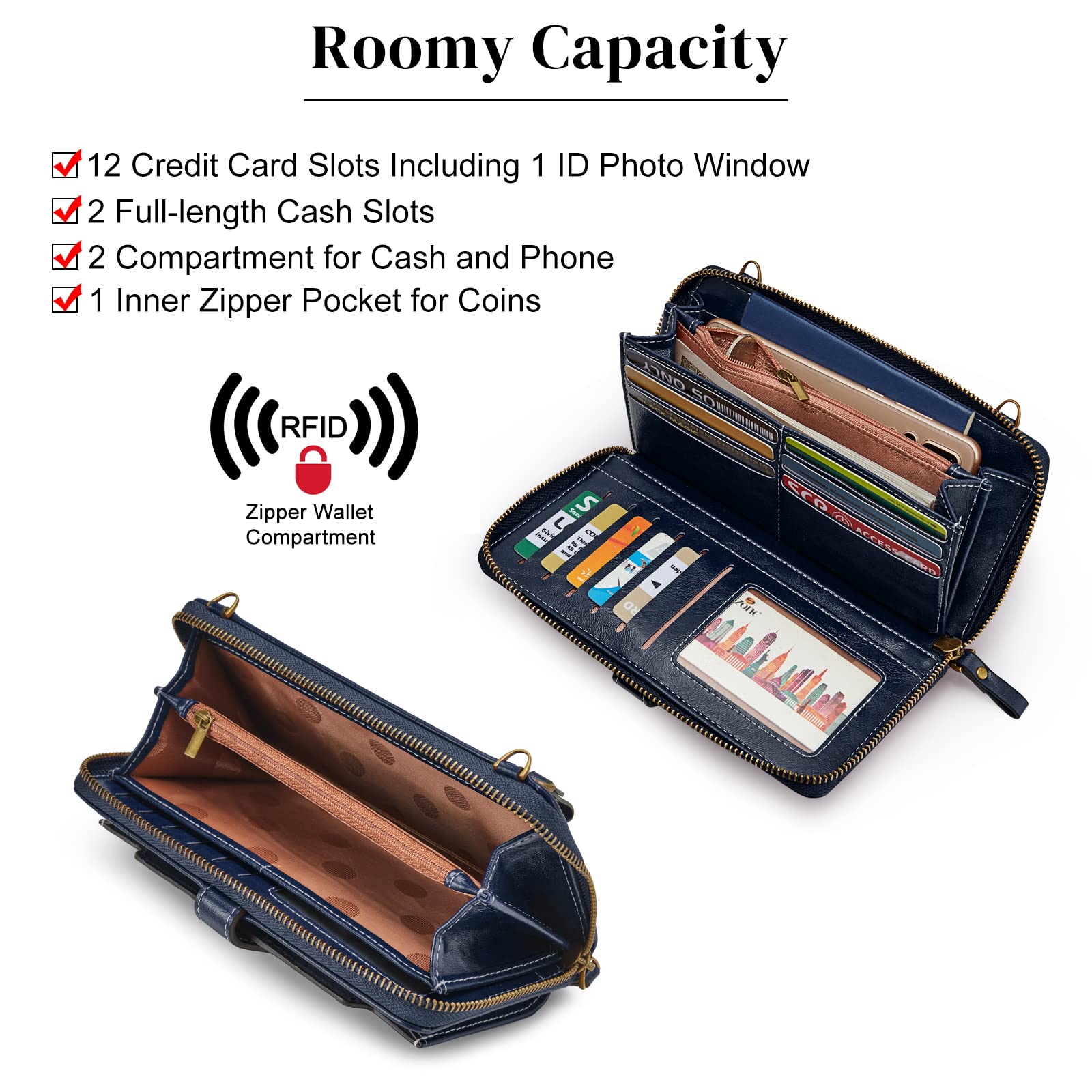 S-ZONE Vegan Leather Crossbody Bags for Women Small Cell Phone Purse RFID Blocking Clutch Purses with 2 Straps