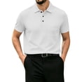 thumbnail image 3 of Men's Breeze Polo Shirts Beer Belly Breeze Short Sleeve Wear Collared Textured Shirt Stretchy Quick Dry Casual Golf,White,L, 3 of 6