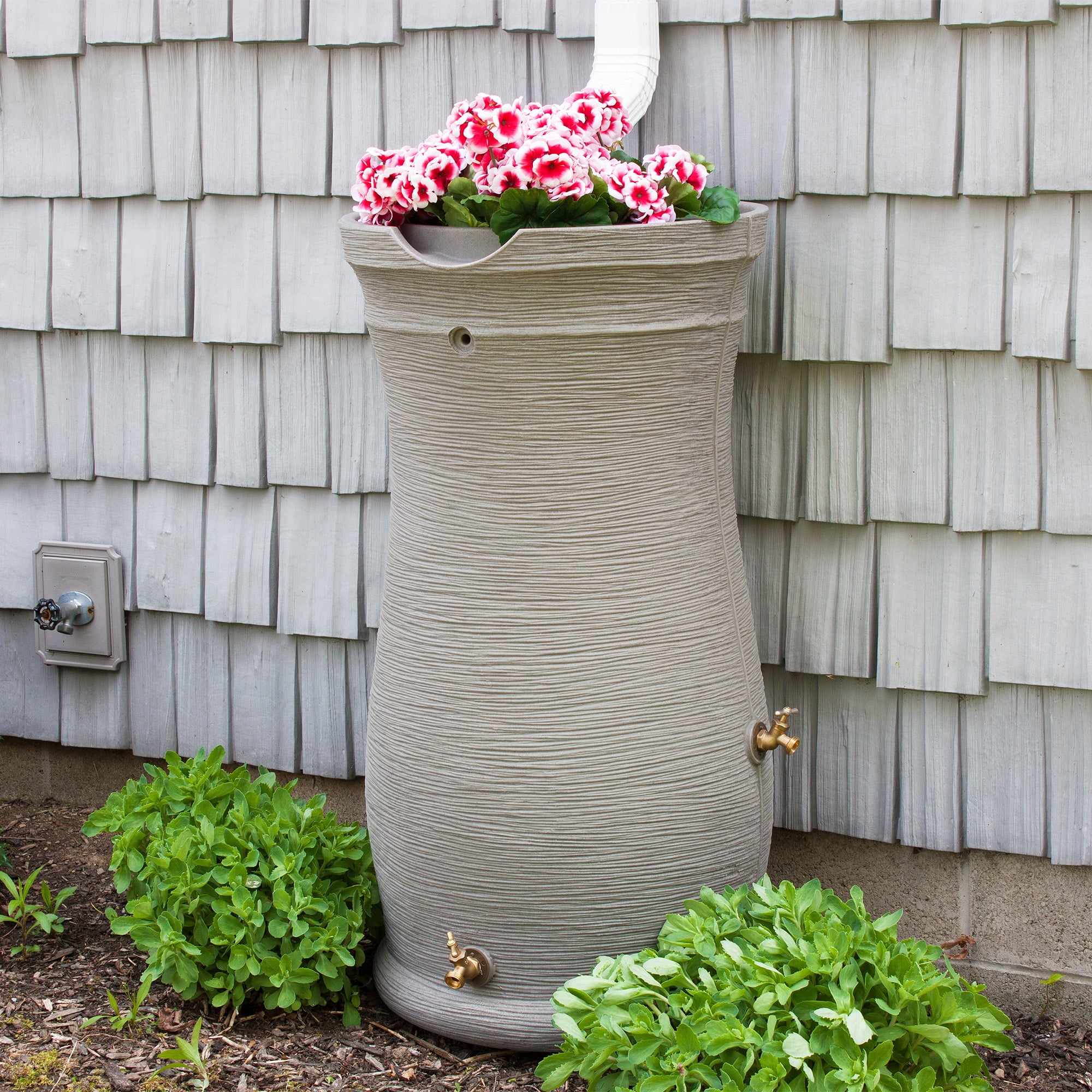 Good Ideas Impressions 50 Gallon Capri Rain Saver Barrel, 2 Spigots, Sandstone