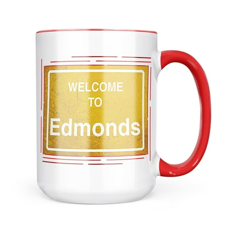 

Neonblond Yellow Road Sign Welcome To Edmonds Mug gift for Coffee Tea lovers