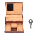 thumbnail image 1 of Caja de almacenamiento de joyas de doble capa de cuero sintético, organizador de collares y relojes con llave, 1 of 14