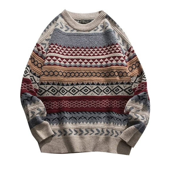 adviicd Mens Sweaters for Winter Mens Knit Sweater Vintage Knitted Sweaters Oversized Striped Spring Pullover Casual Long Sleeve Pullovers (Red,XL)