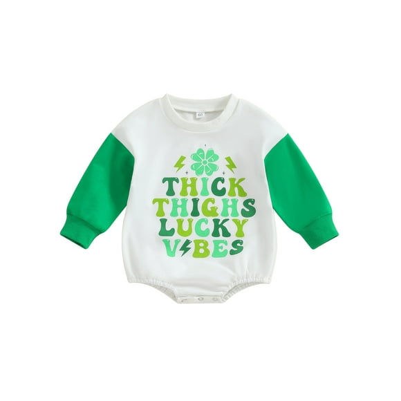 Sylvamorning Baby Boys Girls Bubble Romper Long Sleeve Shamrock Letter Print Jumpsuit Infant Casual Crew Neck Bodysuit 3M 6M 12M 18M Newborn Ireland Festivals Clothes
