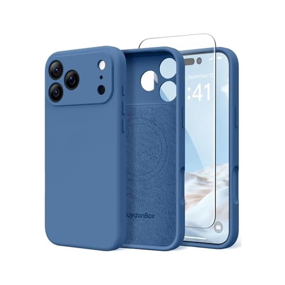 Eryueer Magnetic for iPhone 17 Pro Max Case Compatible with MagSafe, [Full Camera Protection][Screen Protector] Silicone Shockproof Protective Phone Case for iPhone 17 Pro Max 6.9" Lake Blue