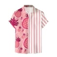 thumbnail image 5 of Mens Shirts Hawaii Printed Stripe Short Sleeve Button Down Lapel Blouses Beach Casual Loose Summer Tops Pink L, 5 of 6