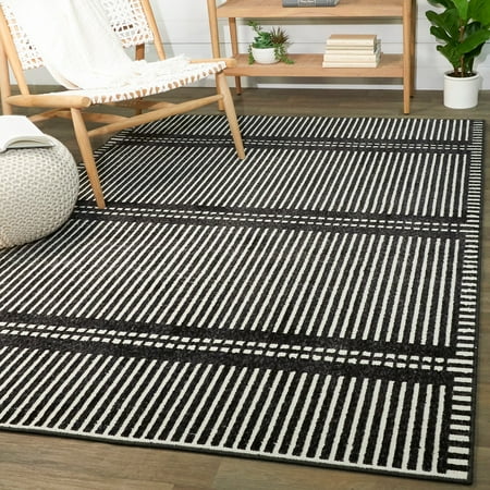 Balta Sinclair Striped Contemporary Area Rug Charcoal 2 7  x 7  Runner 6  Runner  8  Runner Runner  Indoor Entryway  Kitchen  Dining Room Off-White