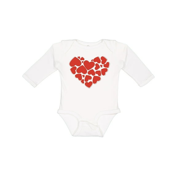 Inktastic Love, Romance, Hearts, Valentine - Red Girls Long Sleeve Baby Bodysuit