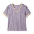 thumbnail image 7 of Diufon Cotton Linen Tops for Women Lace Trim V Neck Short Sleeve Shirts Summer Fashion Vacation Boho Blouses, 7 of 7