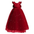 thumbnail image 4 of MEZZALL Child Elegant Long Girls Formal Dress With Bow And Beaded For Birthday Party Pageant Gown Long Sleeve O-Neck Festival Sundress Classic, 4 of 6