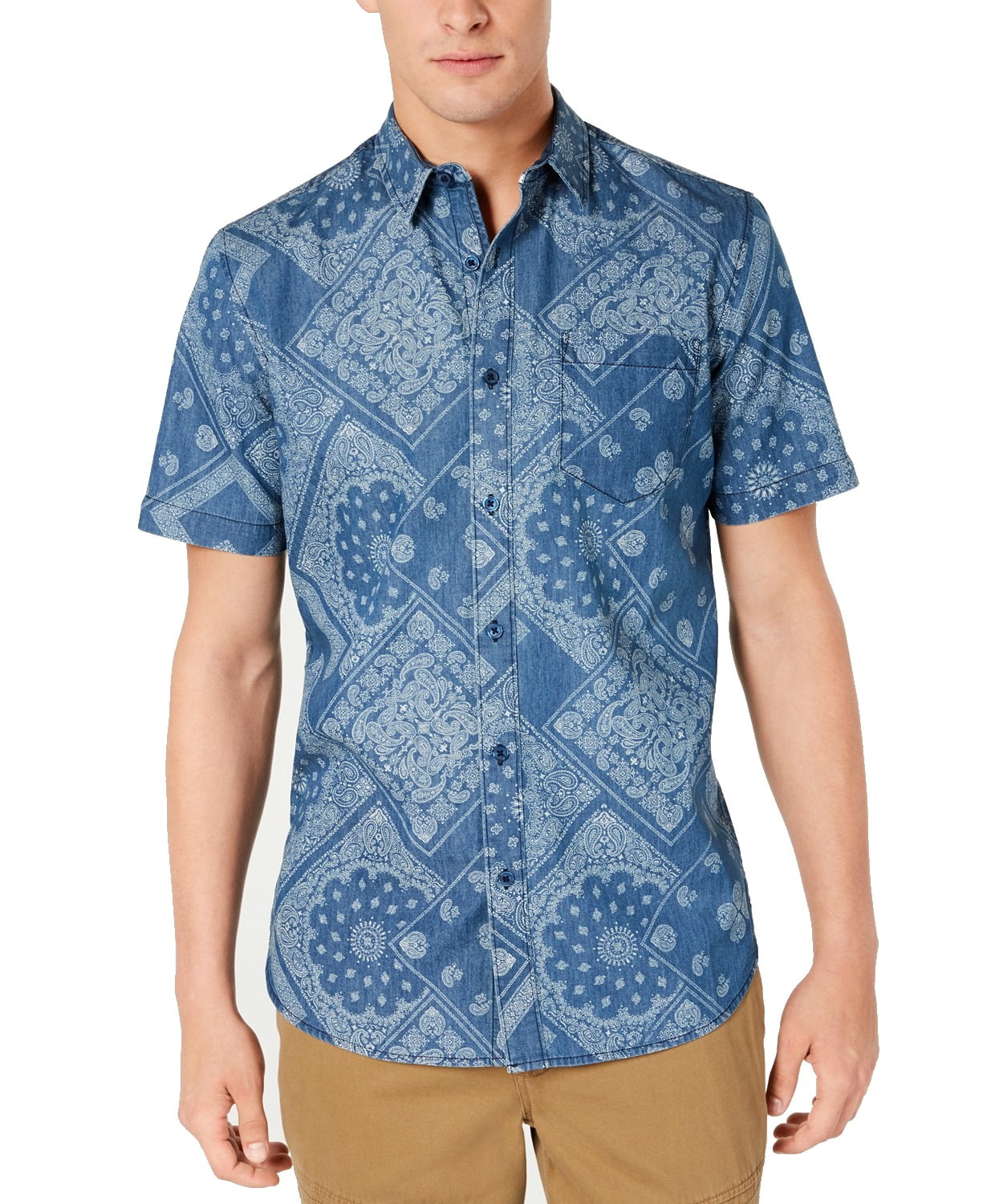 Mens Shirt Button Down Cowboy Bandana Print XL