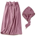 thumbnail image 1 of Ensemble de Serviettes de Bain en Velours Corail - Robe de Douche Douce et Bonnet pour Confort et Commodité, 1 of 7