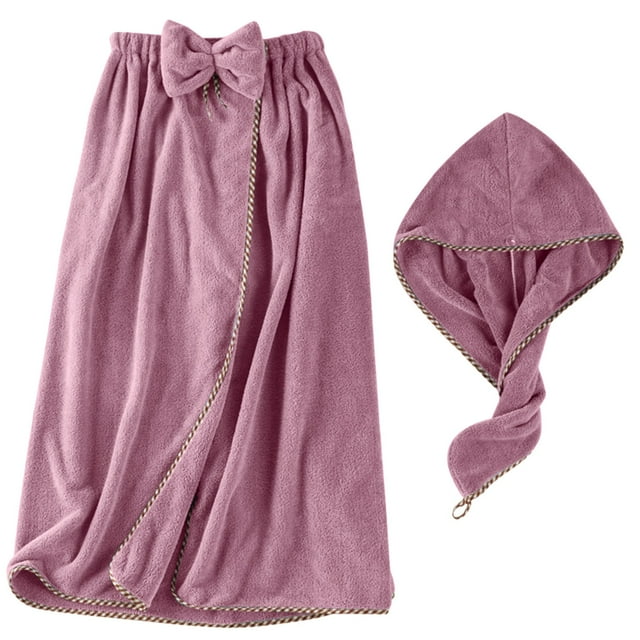 Ensemble de Serviette de Bain en Velours Corail, Robe de Douche et Bonnet, Doux et Absorbant, Design des Fabricants pour un Confort Accru et les Cheveux