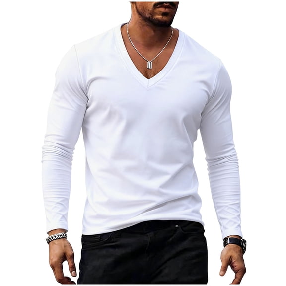 Kaemgyyd Men's Long Sleeve T-Shirts V Neck Breathable Plain Undershirts Basic Solid Tee Shirts Spring Fall Layer Tops S-2XL