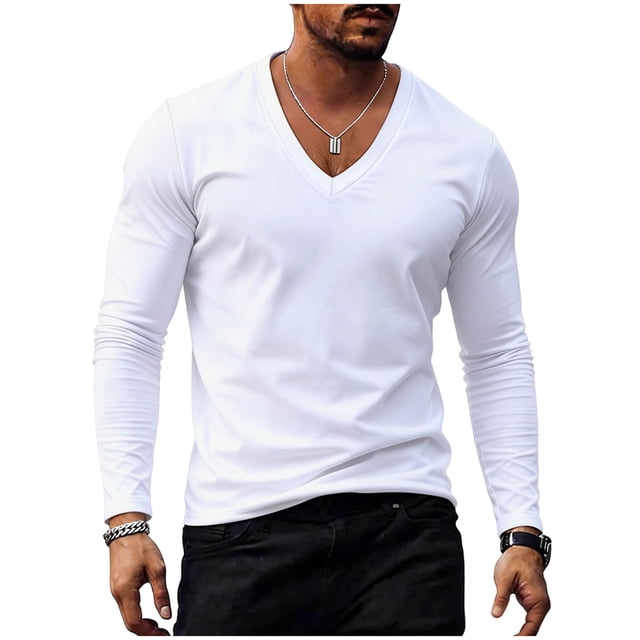 Mens Tops Manga Larga Suelta Cuello en V Casual Color Sólido Transpirable Manga Larga Camisa de Ejercicio, Manga Corta Superior