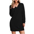 thumbnail image 2 of Guieoi Dress for Women under $10.00 Plus Size Fashion Women Solid Color V-Neck Long Sleeves Shut Up Sports Style Fall Dress Black Black*Friday/Cyber*Monday, 2 of 7