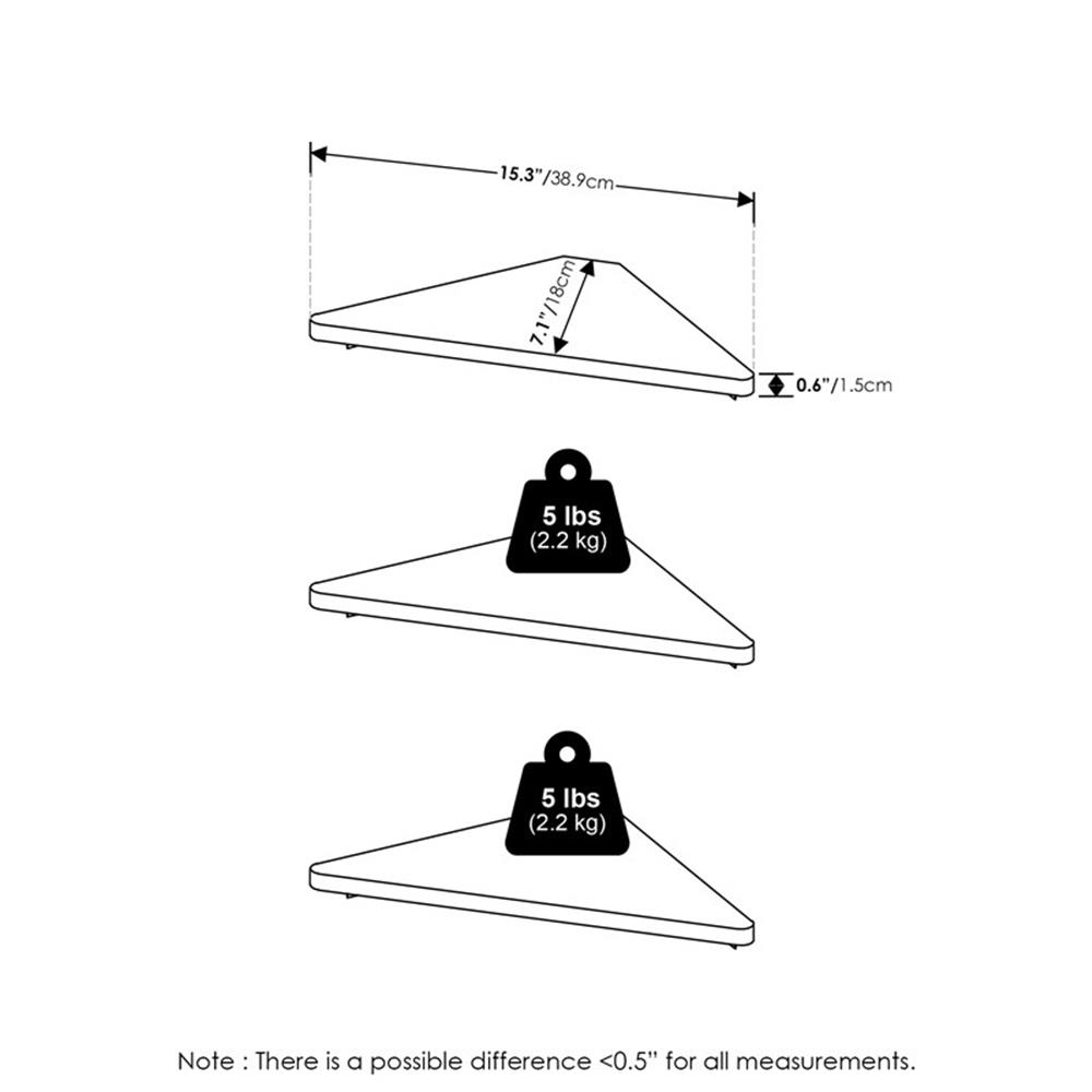 Pemberly Row Triangle Corner Floating Shelves in Wall Mount Display Set of 3