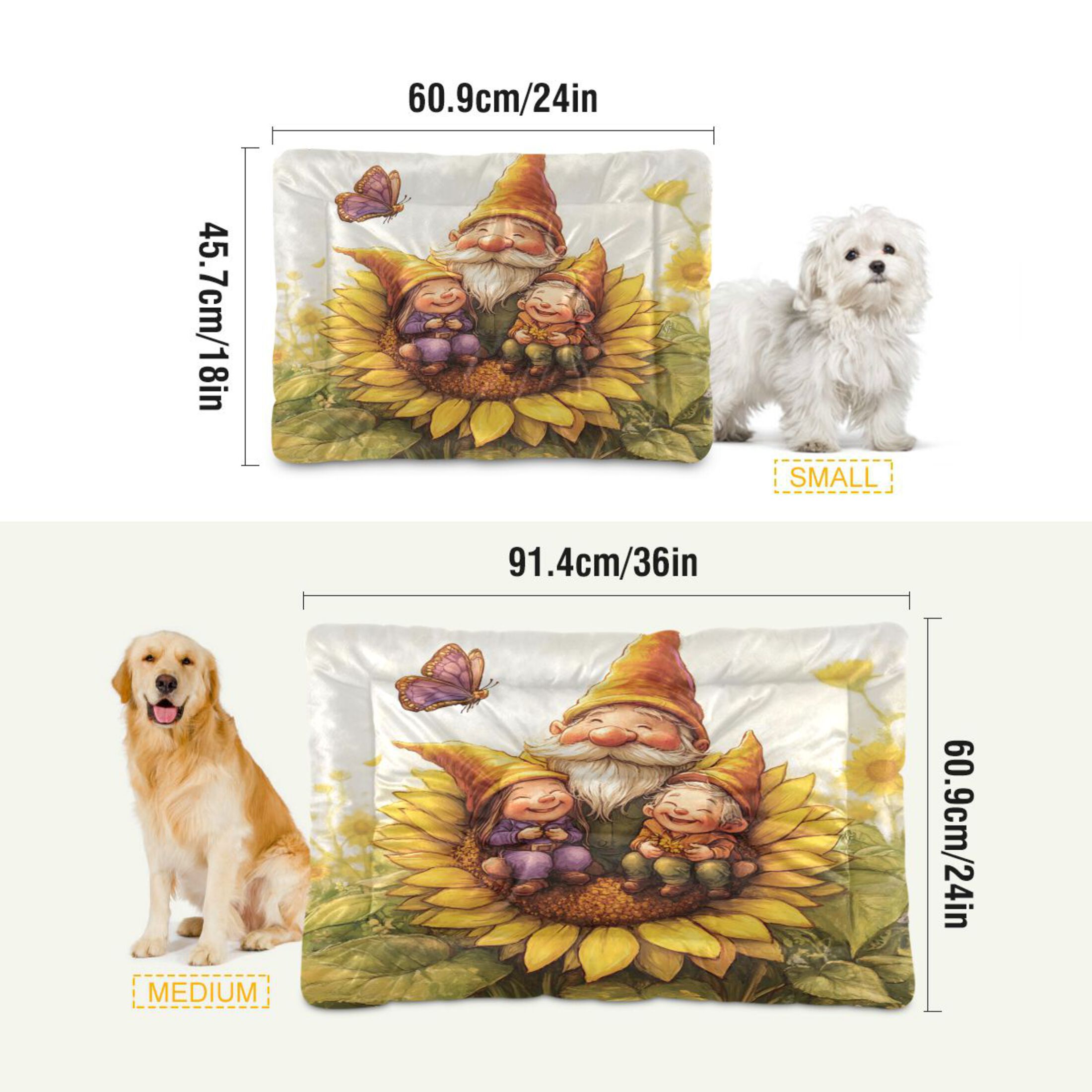 Qxltty Dwarf Elves Sunflower Ped Pad Wear-resistant and Hard to Bite Through Sleeping Pad for Small Medium Large Dogs Winter Pet Bed 36×24in