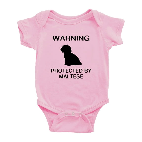 Warning: Protected by A Maltese Dog Funny Baby Rompers Baby Clothes (Pink,3-6 Months)