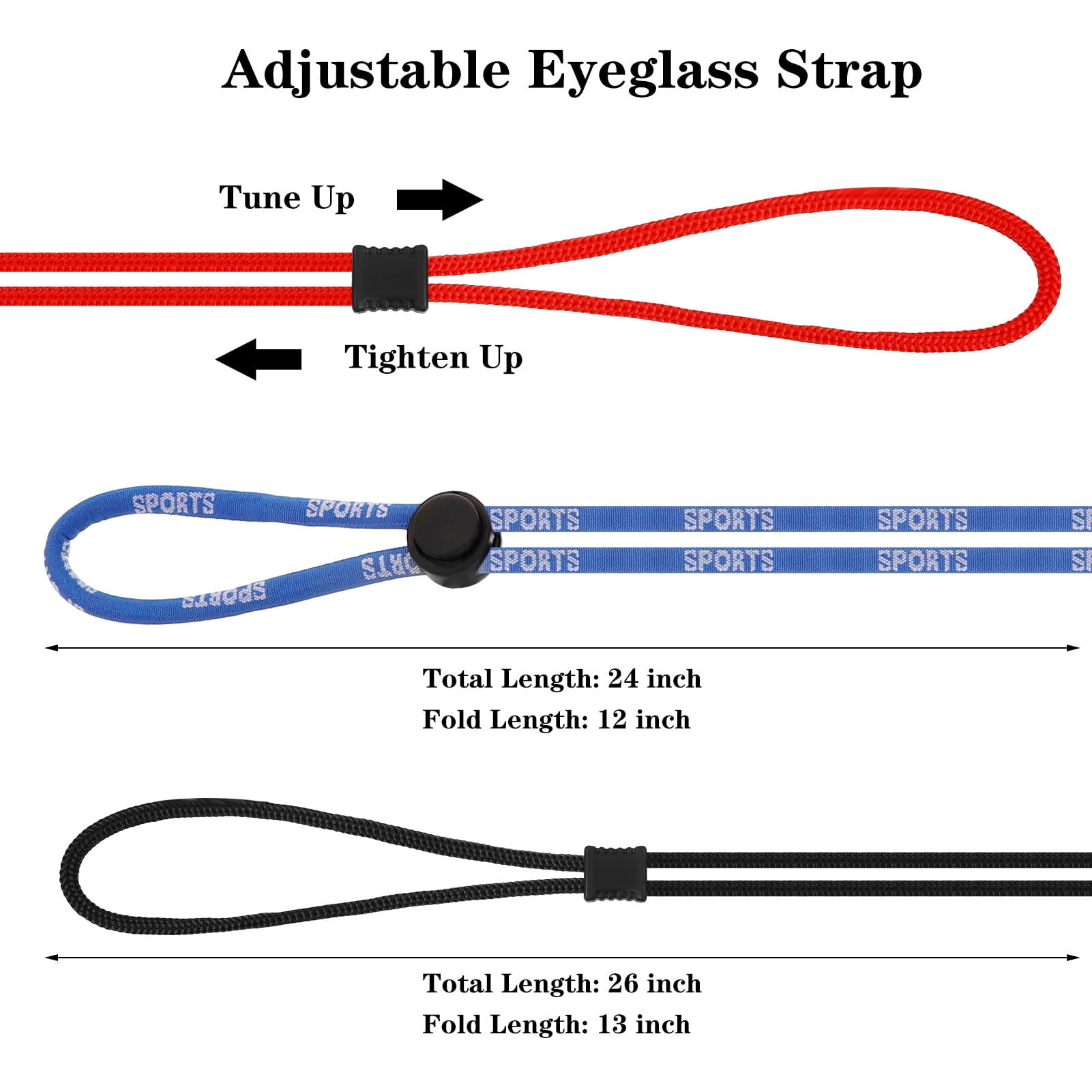 HEQUSIGNS 8Pcs Sport Eyeglasses String Straps, 26inch Adjustable Eye Glasses Lanyard, Non-Slip Chain Holder Around Neck, Eyeglasses Holders for Kids Men Women