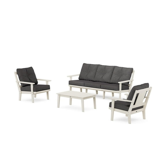 POLYWOOD® Prairie 4-Piece Deep Seating Set with Sofa in Sand / Ash Charcoal