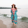 thumbnail image 2 of Miss Lavish London Women’s Floral Ethnic Polyester Kaftan Dress with V Neck & Side Slits- Teal, XL, 2 of 7