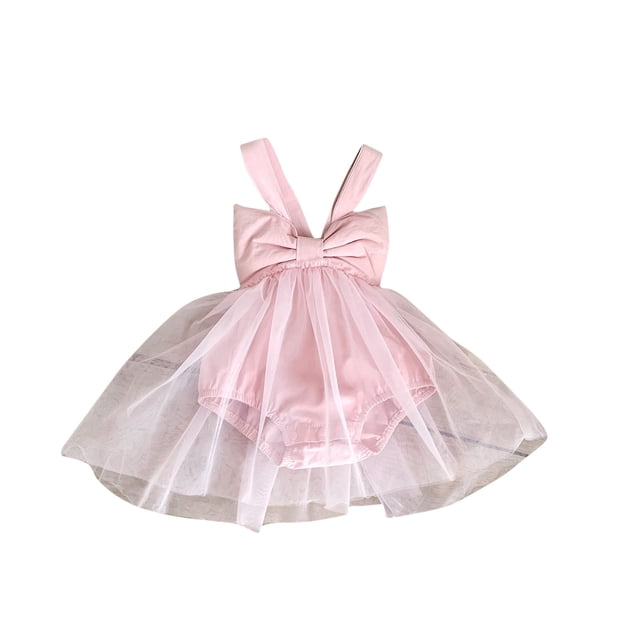 Ashirexll Robes pour Filles Sans Manches à Col Rond Robe en Mélange de Tulle de Couleur Unie Longueur Genou Rose 3-4 Ans