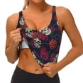 thumbnail image 3 of Gukieu Roses Skulls Print Women's Sports Vest, Low-neck U-shaped Removable Pad Sports Bra for Yoga, Exercise, Dance-X-Large, 3 of 8