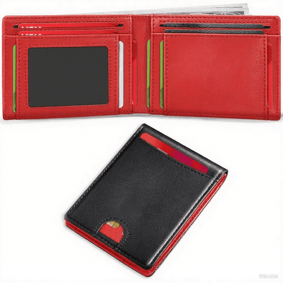 HAILTH Mens Slim Minimalist Genuine Leather Bifold Wallet - RFID Blocking 11 Credit Card Holder with Money Clip - Front Pocket Thin Design Carbon Fiber Accent Large Capacity Wallet with Gift Box