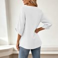 thumbnail image 5 of thefmos Women's V Neck Embroidered Blouse 3/4 Sleeve Loose Fit Solid Color Casual Pullover Fashion Spring Fall Outfit, White S, 5 of 9