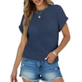thumbnail image 3 of UVN Summer Blouses for Women Short Sleeve Crewneck Dressy Shirts Ladies Casual Waffle Knit Hollow Out Tunic Tops, 3 of 9