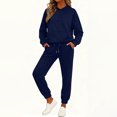 thumbnail image 2 of Women's Fashion Casual Solid Color Loose Hooded Sweatshirt Suit, Comfortable and Trendy for Casual Outings and Sportswear,Navy,L, 2 of 6