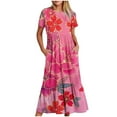 thumbnail image 1 of Dvkptbk Robes d'Été pour Femmes 2024 Mode Décontractée Bohème à Fleurs Robes de Plage Manches Courtes Col Rond Robe d'Été Fluide Maxi Robe de Plage Longue Robe Midi de Plage avec Poches P-2TG, 1 of 3