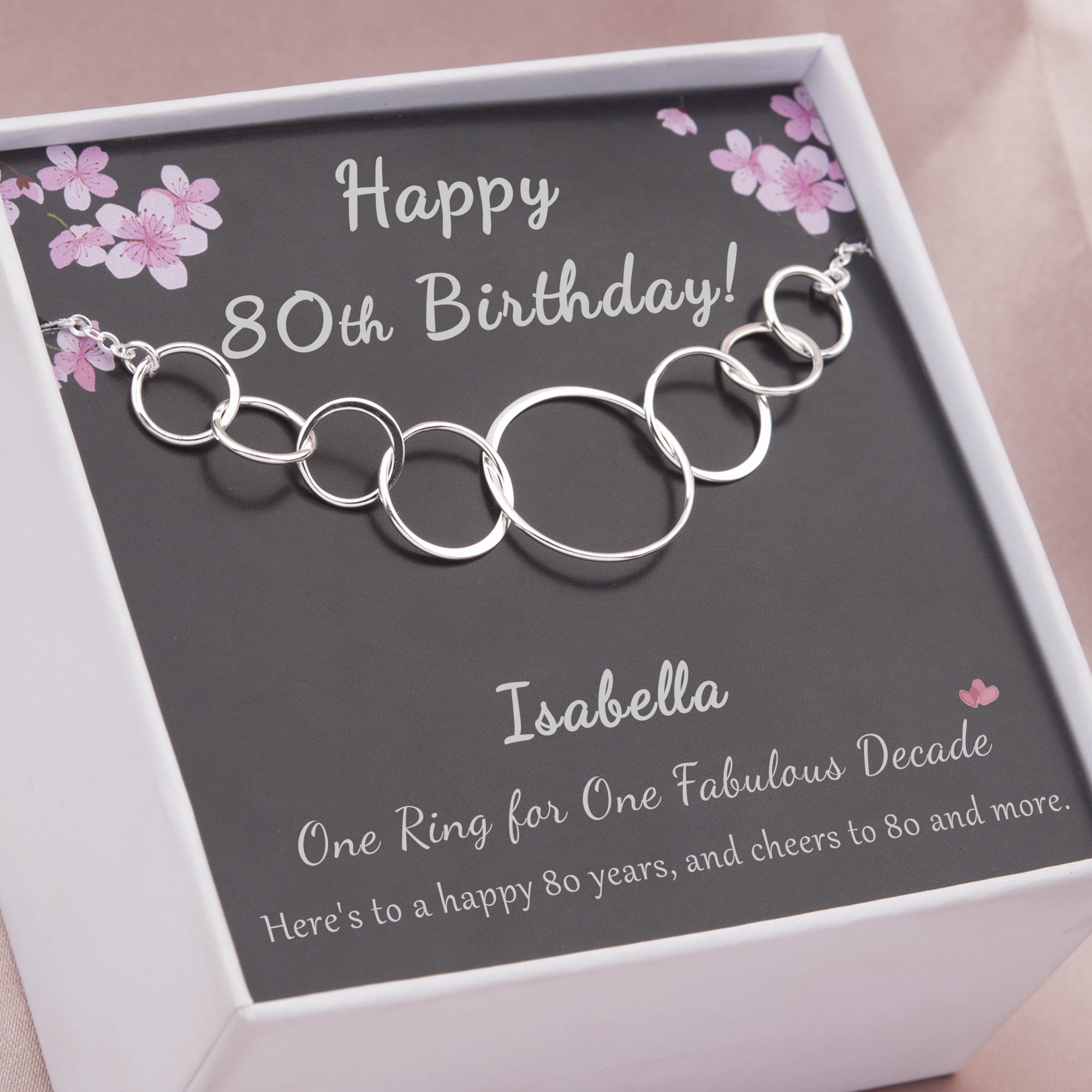 Anavia 80th Birthday Gift for Grandma, 925 Sterling Silver 8 Flat Circles Necklace, 80 Years Old Birthday Gift for Nana -[Custom Name]