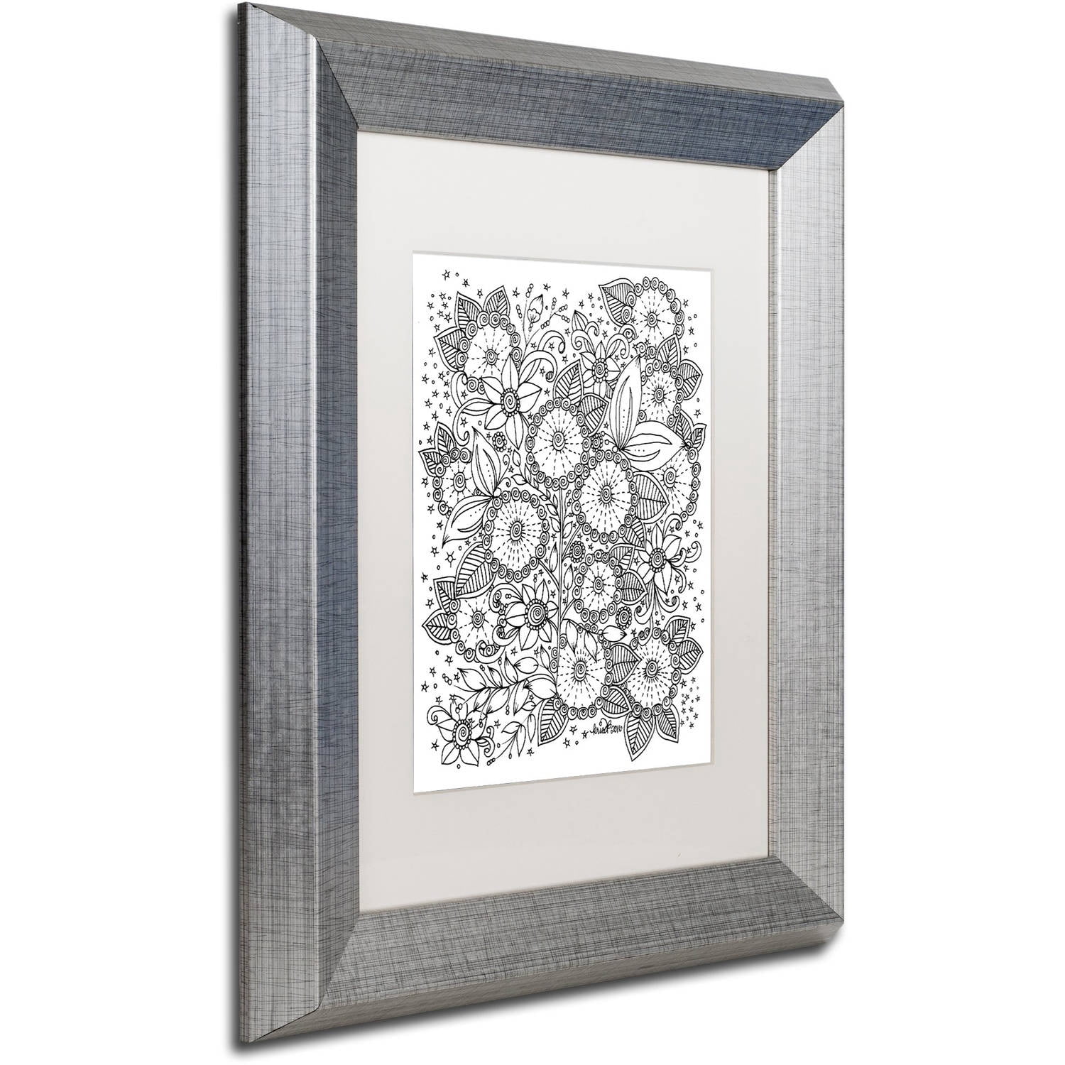 Trademark Fine Art "Zendoodles 14" Canvas Art by KCDoodleArt White Matte, Silver Frame