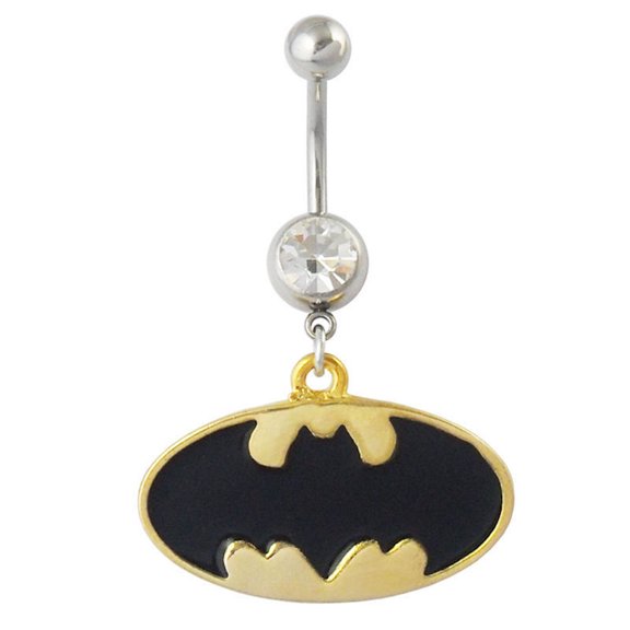 Batman Signal Dangle Belly Ring 14G (1.6MM) #46 (Yellow Black)