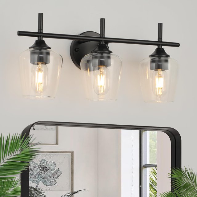 Luminarias para Tocador de Baño foucasal de 3 Luces con Vidrio Negro