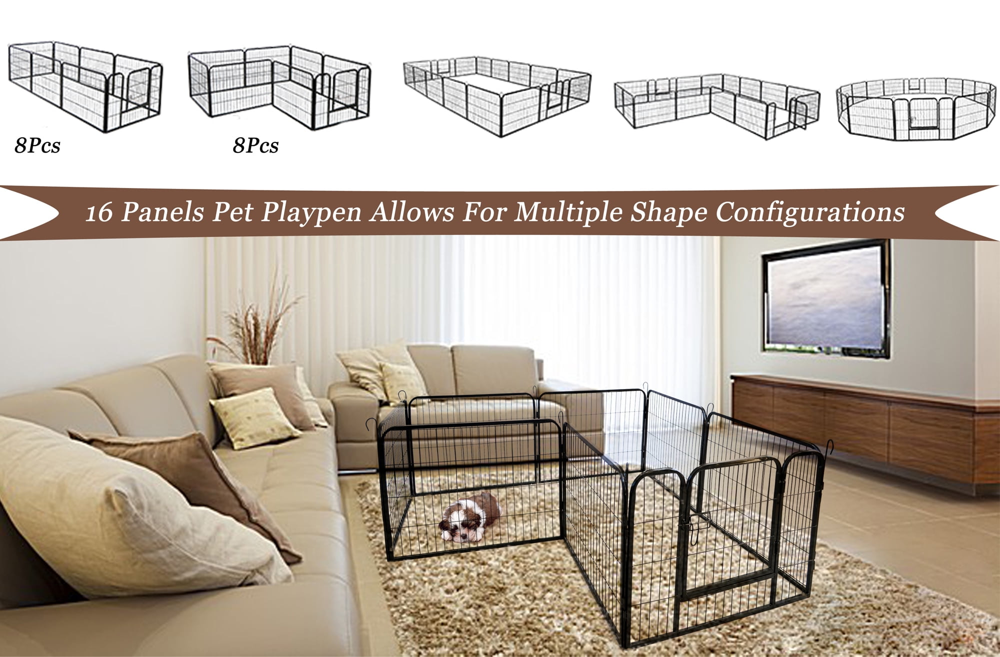 TOPCHANCES Dog Fence & Pet Playpen, Heavy Duty Foldable Metal Dog Pen 40" Height with Door for Outdoor Exercise, Indoor Kennels