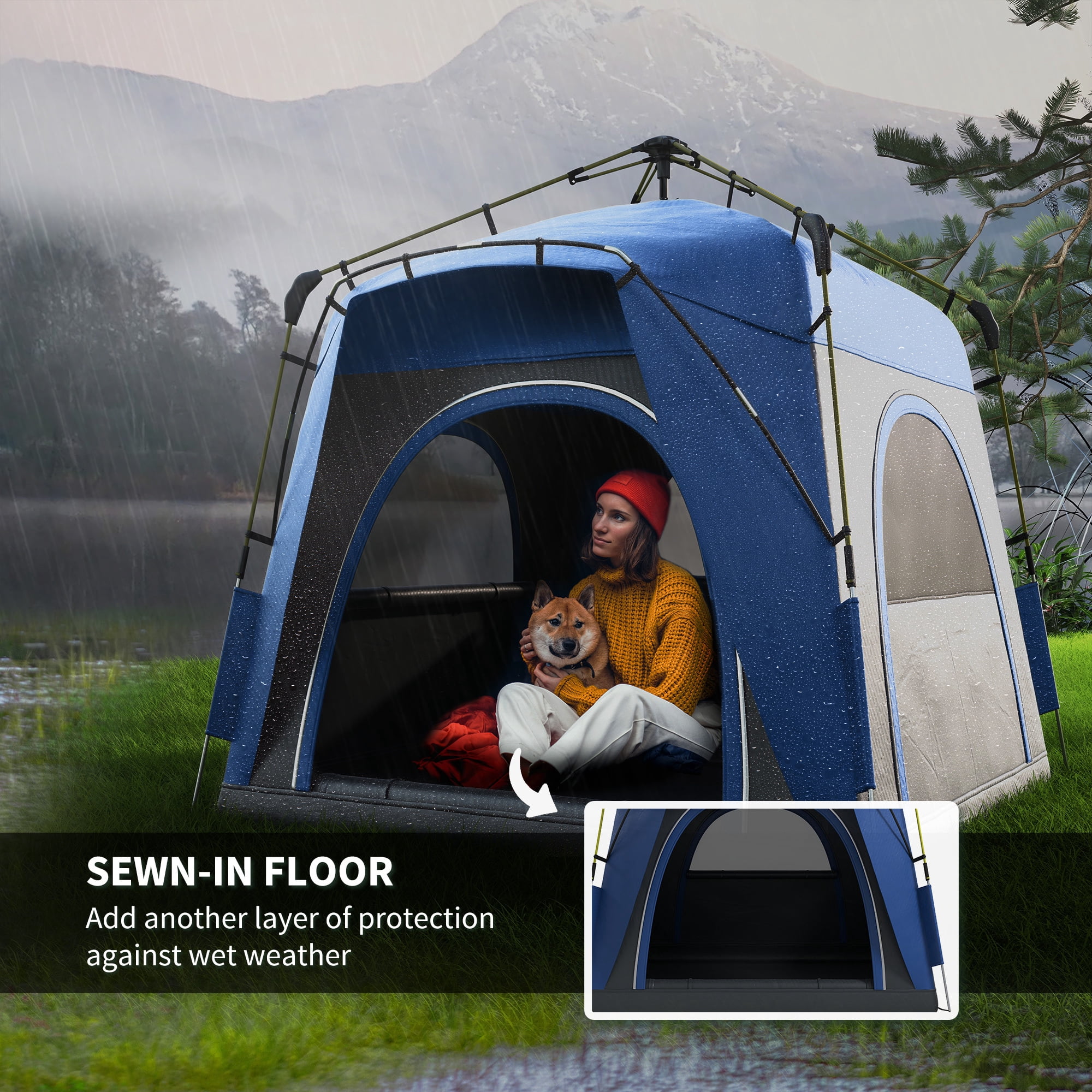 Camping Tents 4 Person Pop Up Tent Quick Setup Family Travel Tent w/ Windows, Doors Carry Bag Included
