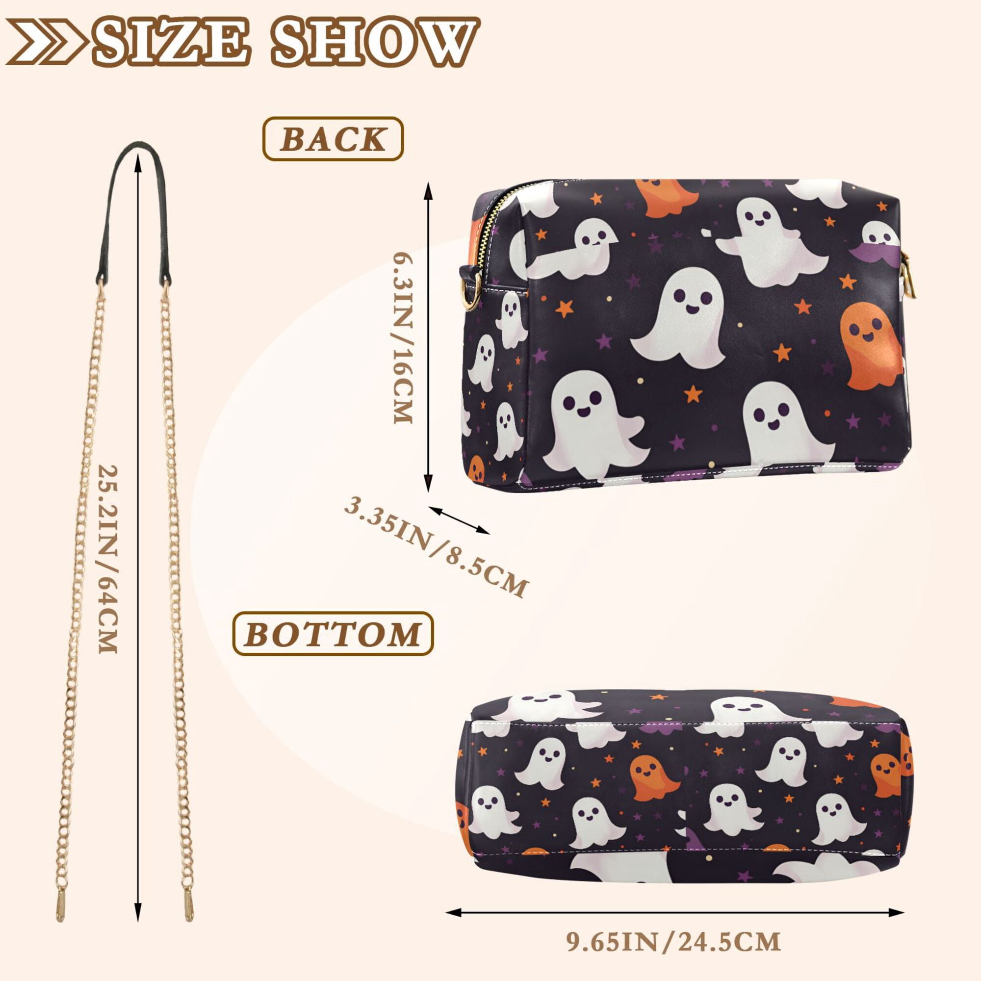 FORMRS Women Crossbody Purse with Chain Strap Vegan Leather Shoulder Handbag, White Halloween Ghosts