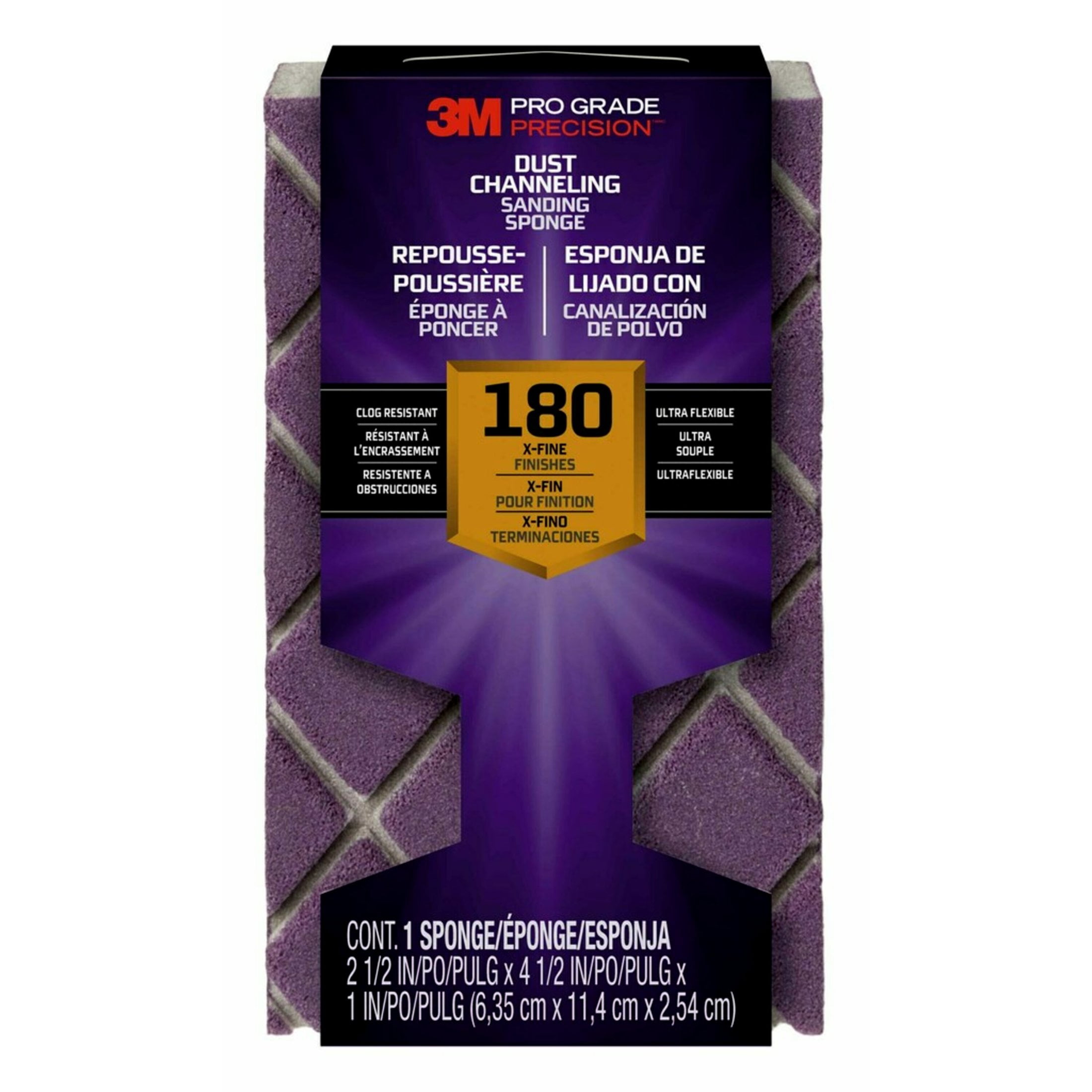 (3 pack) 3M Pro Grade Precision Sanding Block, Dust Channeling, 4.5 in. x 2.5 in. x 1 in., 180 Grit, X-Fine, 1 Sponge