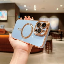 for iPhone 14 Plus, Mantto [Support for Magsafe] Slim Rubber Magnetic Plating Screen Protector Luxury Elegant Case Camera Protector Soft Shockproof Cover For iPhone 14 Plus, Blue