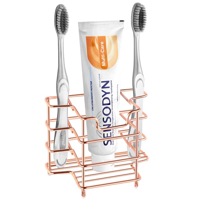 Linkidea Soporte de pared para cepillo de dientes para ducha, soporte de acero inoxidable para cepillo de dientes, montaje en pared/encimera, organizador de 3 ranuras compatible con Colgate Extra Clea