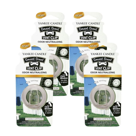 Yankee Candle Car Freshener Smart-Scent Vent Clips, 4-PACK (Clean Cotton)