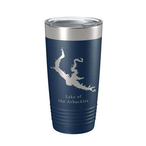 Lake of the Arbuckles Map Tumbler Travel Mug Insulated Laser Engraved Coffee Cup Oklahoma 20 oz Navy Blue