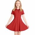 thumbnail image 6 of HAOTAGS Girls School Dreses, Button-Up with Turn-Down Collar Preppy Uniform Polo Shift Dress Red Size 15, 6 of 9